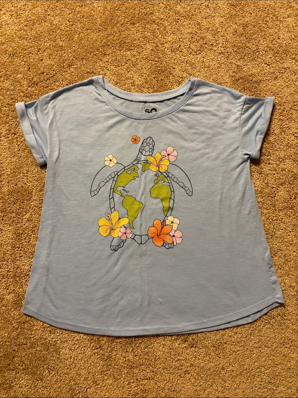 SO Girls Light Blue Sea Turtle Graphic Tee